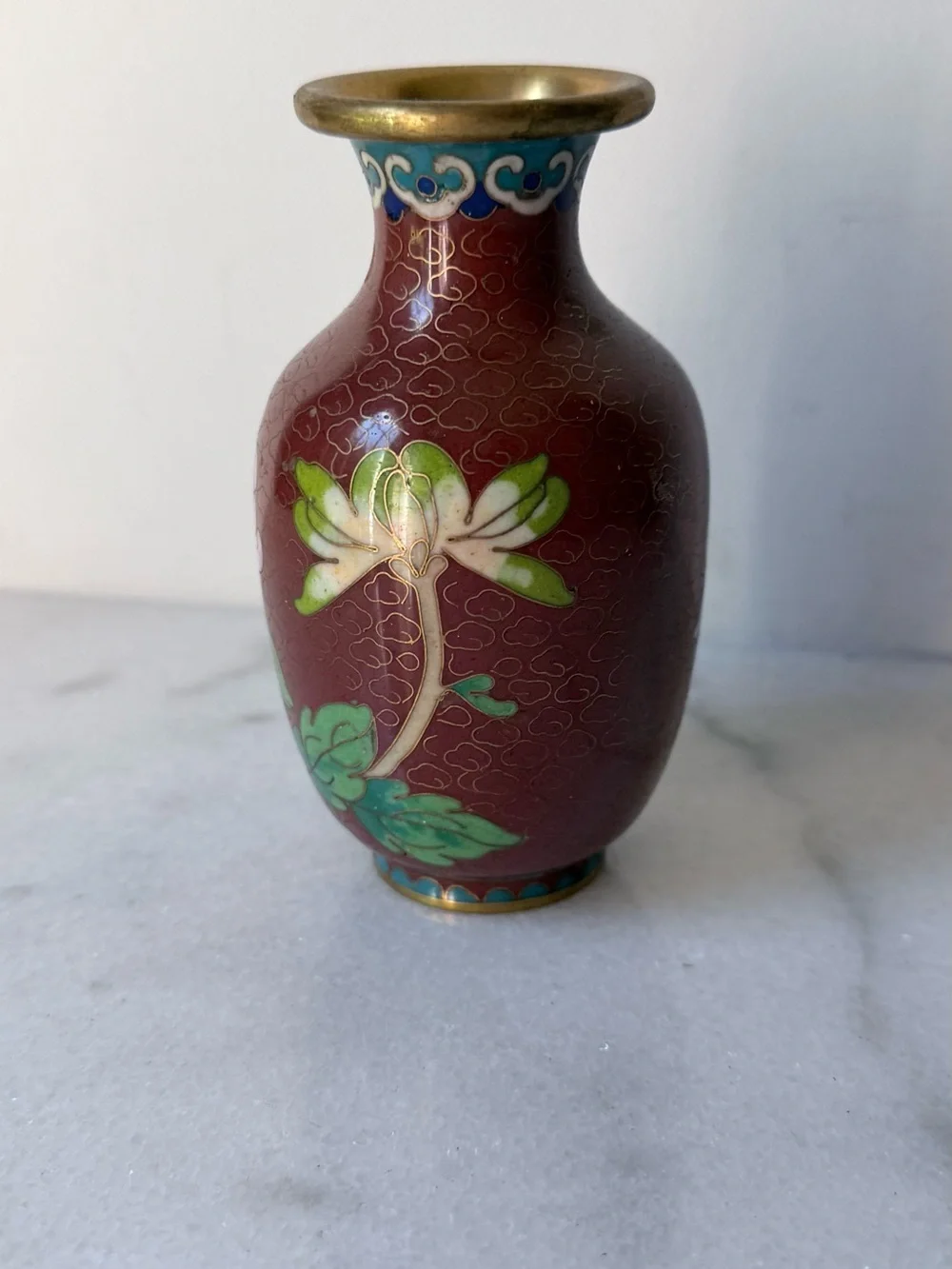 Maroon Floral Cloisonné Accent Vase small vase